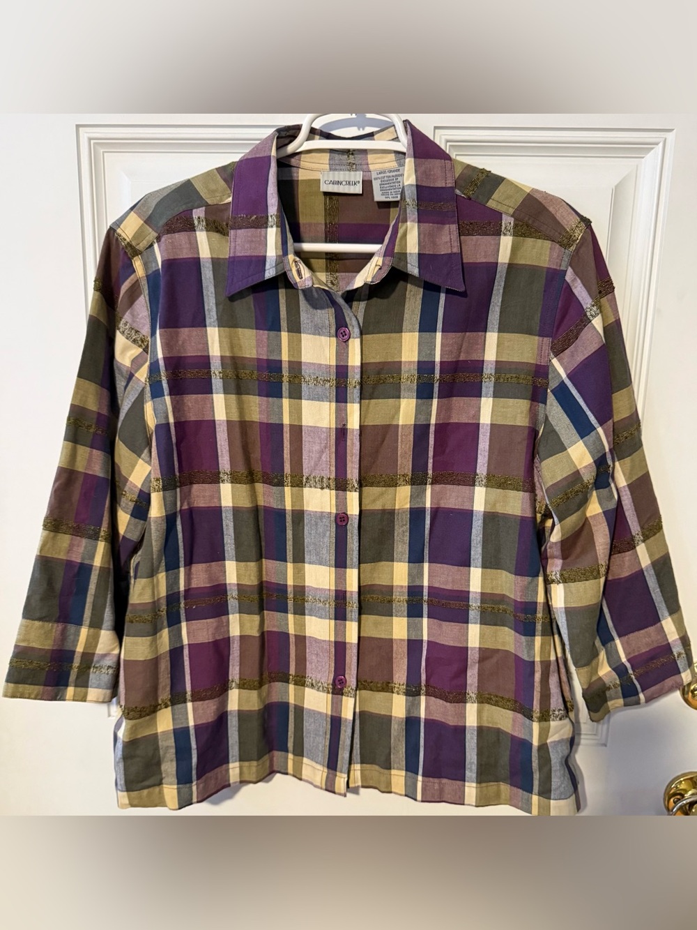 Cabin Creek Purple and Tan Plaid Button-Down Shirt